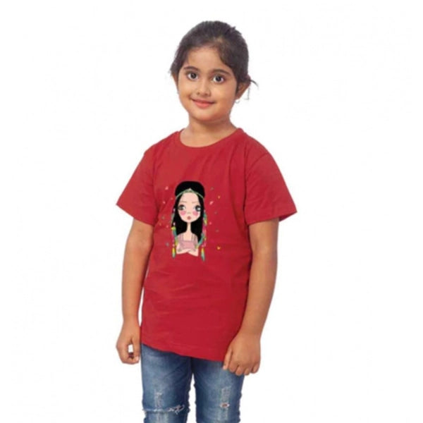 Shashwani Girls Cotton Unicorn Face Half Sleeve T-Shirt Maroon